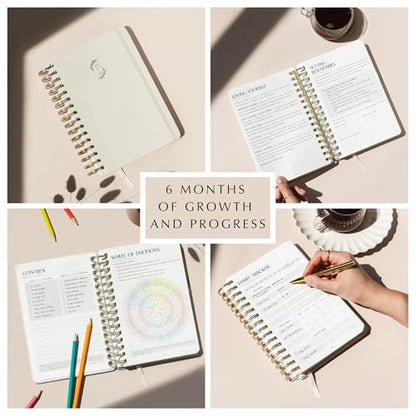 FINDING BALANCE Mental Health Journal – 6-Month Daily Journal with Prompts for Mindfulness, Self-Care & Healing – Anxiety & Depression Relief – Beige Spiral