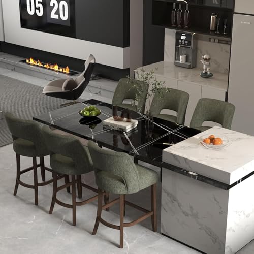 VKNOW Bar Stools Set of 2, 26" Upholstered Counter Height Bar Stools, Modern Counter Stools with Wood Legs for Kitchen Island Dining Room Bar, Green