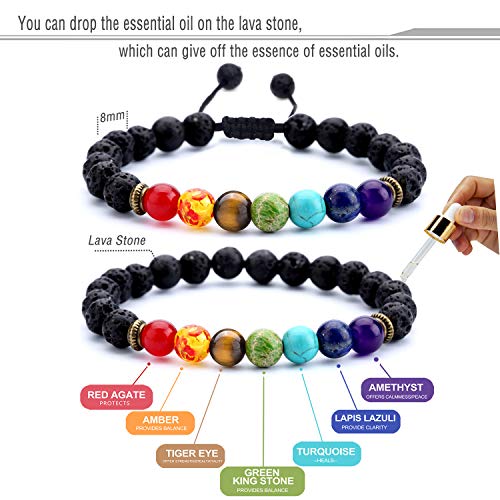 Men Women 8mm Lava Rock Beads Chakra Bracelet Braided Rope Natural Stone Yoga Bracelet Bangle - color: 2 Pcs Set-21004
