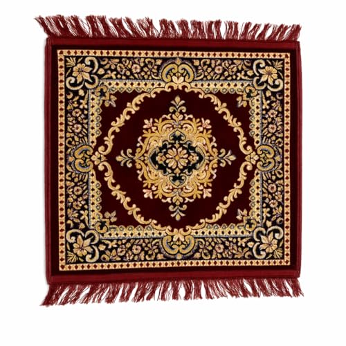 Garden Of Arts® Velvet Pooja Aasan Mat 20x20 Inch – Soft Maroon Velvet Mat with Traditional Printed Design – Perfect for Temple, Meditation, Prayer, Festival & Home Decoration
