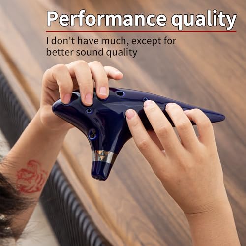 “Ocean Notes” 12 Hole Sweet Potato Ocarina Graceful Shape Pottery Ocarina in Alto C (Royal Blue) - style: Royal Blue