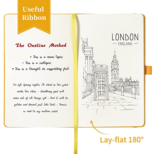 Blank Journal/Notebook - Classic Notebook/Journal with Ribbon Divider, Hardcover with Thick Paper, 5.3'' x 8.26'', Banded + Pen Holder +Inner Pocket - Yellow - color: Yellow, size: Unruled