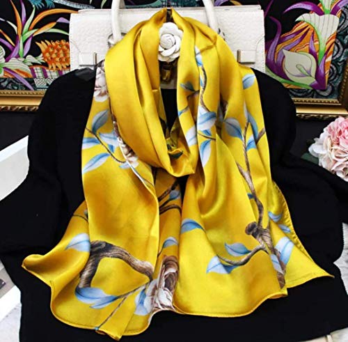 100% Mulberry Silk Long Scarf for Women Large Shawls for Headscarf and Neck- Oblong Hair Wraps with Gift Packed - color: Illuminating Yellow