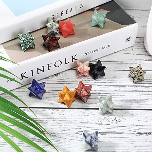Nuenen 25 Pieces Merkaba Star Crystal Worry Stones Bulk 0.7 Inch Mini Crystals and Healing Stone Carved Merkaba Star Gemstone Chakra Stones for Witchcraft Meditation Balancing Jewelry Pendant Decor