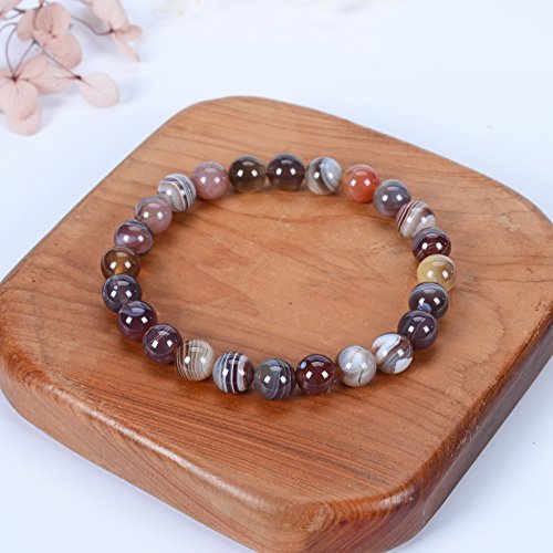 Cherry Tree Collection Gemstone Beaded Stretch Bracelet 8mm Round Beads 7" - color: Botswana Agate