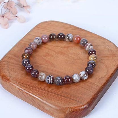 Cherry Tree Collection Gemstone Beaded Stretch Bracelet 8mm Round Beads 7" - color: Botswana Agate