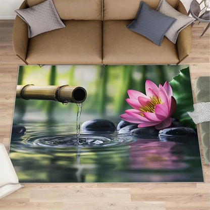 Zen Stone Rugs for Bedroom - 3x4 Area Rug, Meditation Spa Rug, Exotic Orient Washable Rugs for Living Room, Non Slip & Low Pile, Soft Indoor Carpet & Home Decor