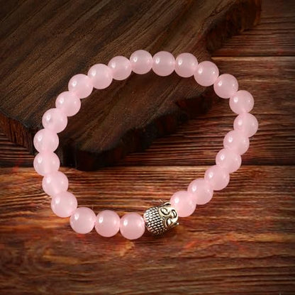 JewarHaat Handamde Jewelry Beaded Bracelet with Buddha Charm Stretchable Jewelry for Women Men Teens - color: Pink