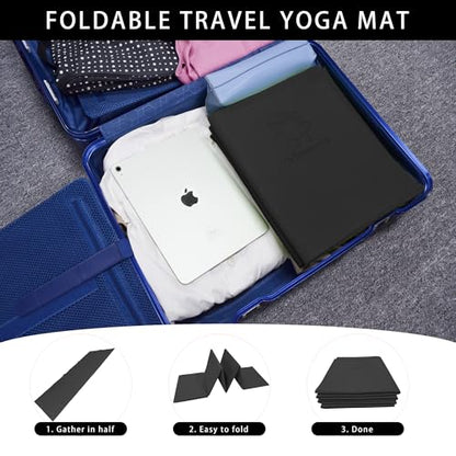 Primasole Folding Yoga Travel Pilates Mat Foldable Easy to Carry to Class Beach Park Tear resistant Travel Picnics 4mm Thick 9 Colors - color: Black