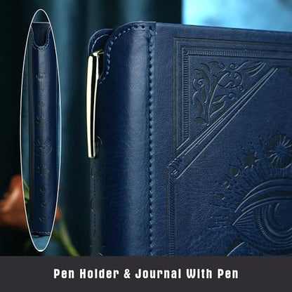 TIEFOSSI Lined Journal Notebook for Women Men, Leather Journal with Pen, A5 Evil Eye Hardcover Notebook for Work, Journaling, Travel & School, 100 GSM Thick Paper, 320 Numbered Pages, 6.2 x 8.3 in - color: Navy