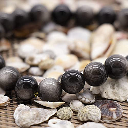 8mm Natural Gemstone Stretch Bracelet, Handmade Unisex Crystal Bracelets for Meditation, Yoga, Spiritual Healing & Positive Energy - color: Silvery Obsidian