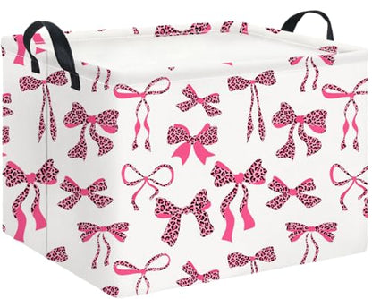Rectangle Storage Basket with Handles,Collapsible Storage Bin,Books Box,Gift Basket(Pink Leopard Print Bowknot) - color: Pink Leopard Print Bowknot