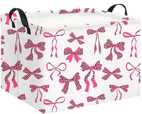 Rectangle Storage Basket with Handles,Collapsible Storage Bin,Books Box,Gift Basket(Pink Leopard Print Bowknot) - color: Pink Leopard Print Bowknot