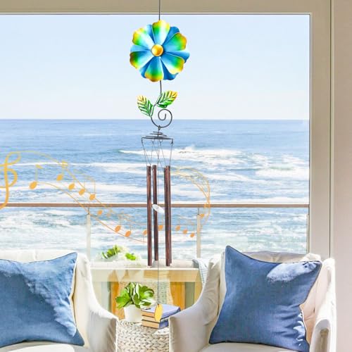 Wind Chimes for Outside Clearance - Garden Wind Chimes with Flower Wind Spinner, 33 Inch Deep Tone Metal Memorial Sympathy Windchimes for Patio Outdoor Porch Yard Decor Gifts(Green)