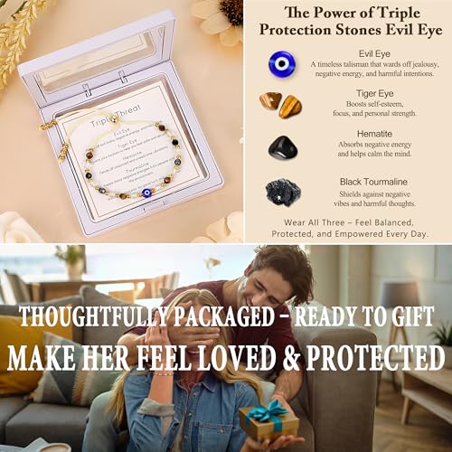 SmileBelle Protection Bracelets for Women, Pregnancy Gifts for Expecting Mom Sunflower Gifts for Women Black Tourmaline Bracelets as Healing Bracelet Sunflower Bracelet as Mother Day Gift - style: Triple Protection