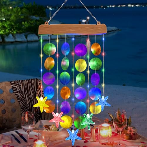 Toodour Solar Wind Chimes for Outside, Birthday Gifts for Women Mom Grandma, Waterproof 2 Modes Shells Solar Powered Outdoor Lights for Patio Holiday Garden Porch Yard Outdoor Decor - Multicolor - size: Multicolor