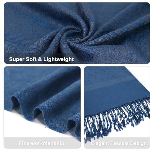 Silky Paisley Pashmina Shawl Scarf-Women's Soft Double-side Jacquard Pashminas Wrap for Evening Dress Travel Shawl - color: A-blue