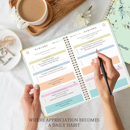 The Gratitude Journal for Women & Men, Hardcover Spiral 5 Minute Daily Gratitude Journal for More Happiness, Optimism, Affirmation & Reflection with Prompts & Quotes, Undated Daily Journals(93 pages / 3 months supply) Gifts - color: Green