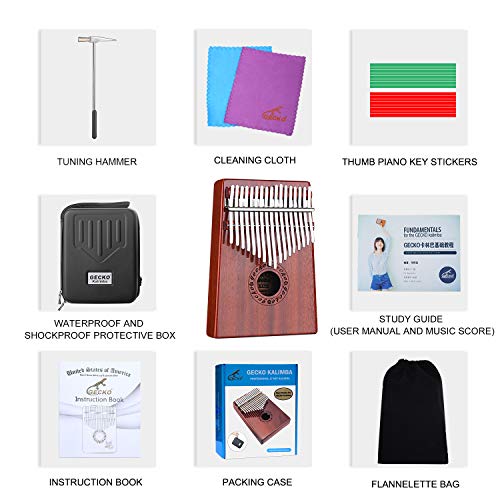GECKO Kalimba 17 Keys Thumb Piano with Waterproof Protective Box, Tune Hammer and Study Instruction, Portable Mbira Sanza Finger Piano, Meditation Sound, Gift for Beginners and Professional