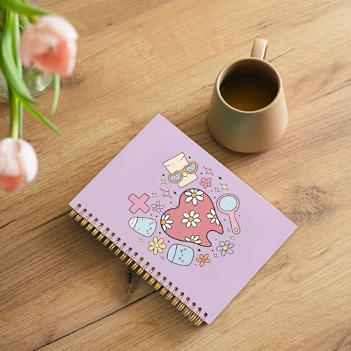WUCHJ Dental Gifts Notebook,Purple Dental Hygienist Assistant Journal, Retro Pink Floral Tooth Spiral Notebook Journal for Note Taking, Dentist Office Supplies, 5.5x8.3 Inch - color: Purple teeth hearts