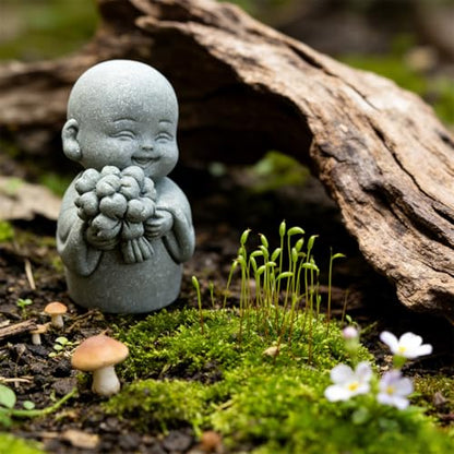 livelyfish Japanese Monk Statue Praying Zen Sandstone Mini Buddha Statues Asian Garden Sculptures for Wealth Good Luck Feng Shui Home Decor (Style 2)