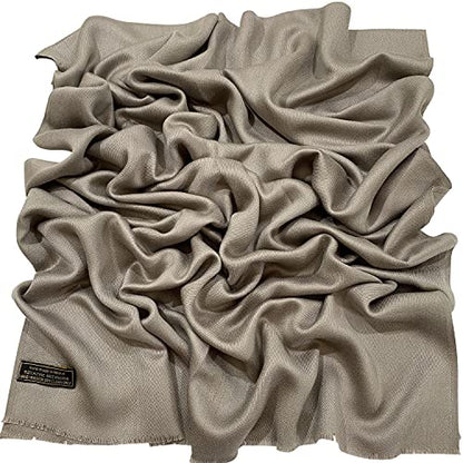 CJ Apparel Solid Color Fringe Design Fringe Shawl Scarf Wrap Stole Throw Head Wrap Pashmina Gift Hand Made in Nepal New - color: Light French Beige Fc1069