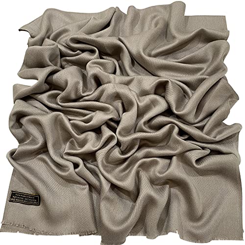 CJ Apparel Solid Color Fringe Design Fringe Shawl Scarf Wrap Stole Throw Head Wrap Pashmina Gift Hand Made in Nepal New - color: Light French Beige Fc1069
