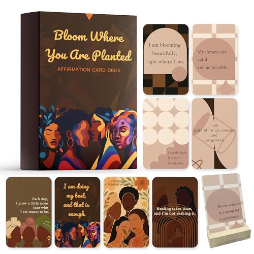 Affirmation Cards for Black Women – 60 Positive Daily Empowerment Cards with Display Stand, Self-Care & Confidence Deck, Inspirational Self Care Cards with Positive Quotes, Gifts for Black Women, Motivational Gift Set
