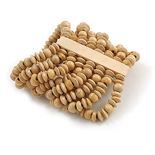 Avalaya Wide Wooden Bead Flex Bracelet In Natural - 19cm L - Adjustable