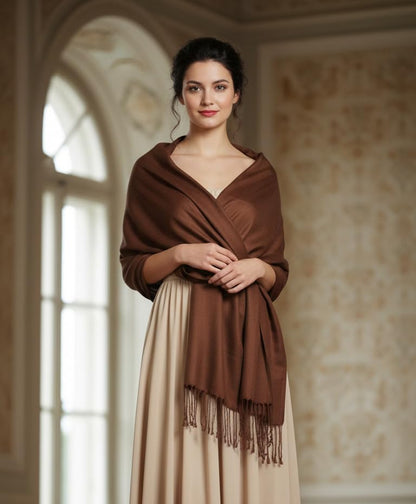 Pashmina Shawls Wraps for Women. Dress Cover Up Formal. Cashmere Feel Wrap for Evening Dress. - color: D Brown