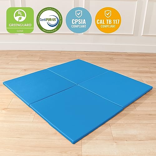 ECR4Kids SoftZone Play Patch Activity Mat Squares, Modular Playmat, French Blue, 4-Pack - color: French Blue