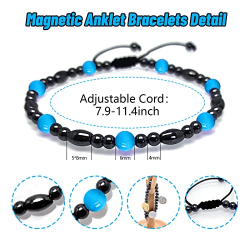2 Pack Magnetic Therapy Anklet Bracelet Set - Hematite Aquamarine Gemstone for Women & Men, Improving Fertility & Pregnancy Health Care - color: Magnetic Hematite & Aquamarine