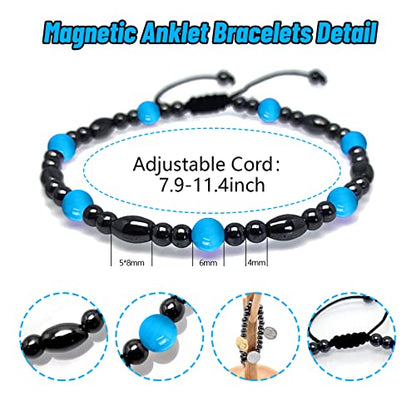 2 Pack Magnetic Therapy Anklet Bracelet Set - Hematite Aquamarine Gemstone for Women & Men, Improving Fertility & Pregnancy Health Care - color: Magnetic Hematite & Aquamarine