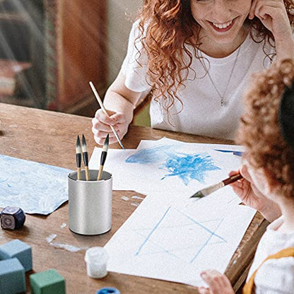 Vaydeer Metal Pen Holder Aluminum Pencil Holder for desk, Round Desktop Organizer and Silver Pencil Cup for Office, School, Home and Stationary Supplies (3.15 x 3.15 x 3.94 Inches) - color: Silver