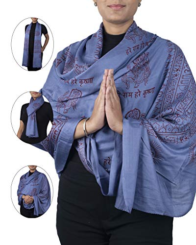 Yoga Scarf Meditation Shawl Large Wrap Hindu Prayer Stole OM Ganesha print - color: Blue