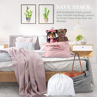 PlasMaller Dust Cover Storage Bags Purified 100% Cotton Flannel with Drawstring Pouch For Handbags Purses Pocketbooks Shoes Boots Set of 3 (White+Grey+Pink) - color: White+Grey+Pink
