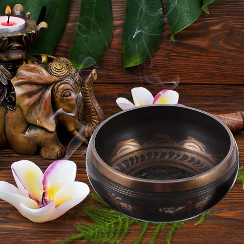 BESTonZON Tibetan Meditation Singing Bowl with Wooden Mallet High Resonance Sound for Yoga Relaxation Music Therapy and Home Decoration