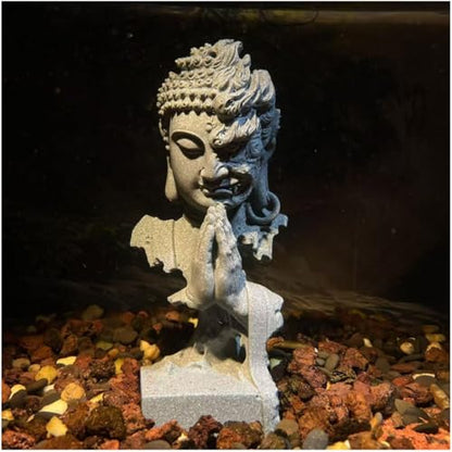 livelyfish Meditating Buddha Statue Zen Garden Statues Sandstone Thinker Buddha Sculpture Figurine for Fish Tank Aquarium Home Decorations, Gift (C-Large) - size: C-Large
