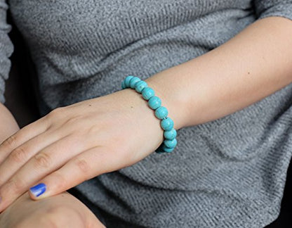 Falari 10mm Natural Semi Precious Gemstone Stretch Bracelet Unisex - color: Turquoise