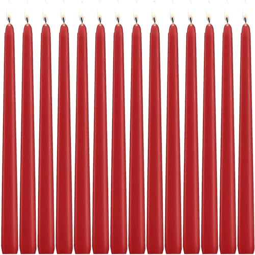 14 Pack Red Taper Candles - Taper Candles 12 Inch Dripless, Smokeless & Unscented - 10 Hours Long Burning - Hand Poured Tall Candlesticks - Ideal for Weddings, Dinner Parties, and Home Decor - color: 12"14pcs-Red