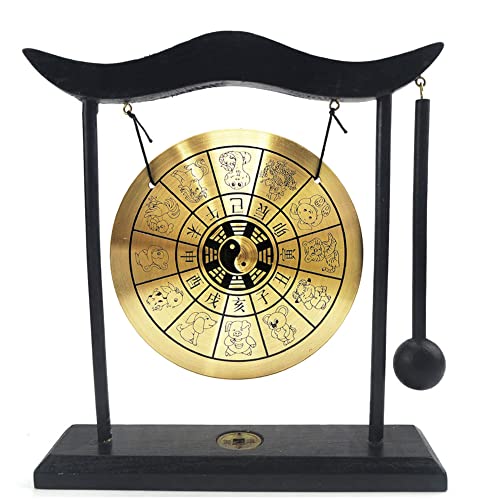 Hooshing Zen Art Brass Feng Shui Desktop Gong with Stand Asian Decor for Home Office Chinese Zodiac Signs - style: Chinese Zodiac