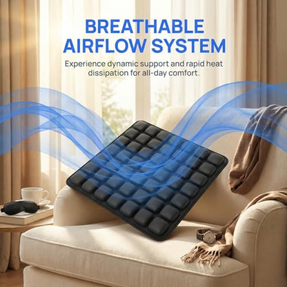 Travel Seat Cushion for Airplane, Inflatable Press to Inflate No Pump, 49 Air Cells Coccyx & Tailbone Pain Relief Cushion for Car Wheelchair, with 3D Eye Mask - size: Large