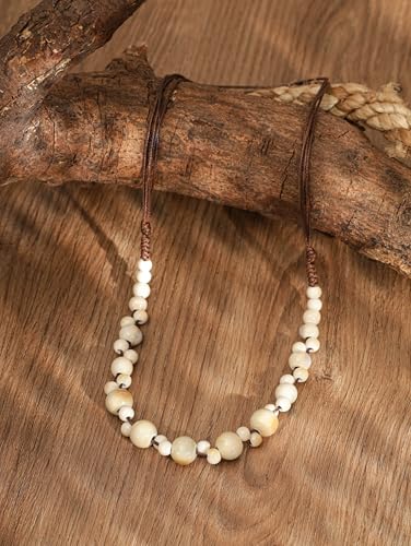 MINACHI Hippie Boho Colorful Ceramic Round Beads Strand Necklace, Bohemian Fashion Statement Jewelry Gift for Women - color: S06