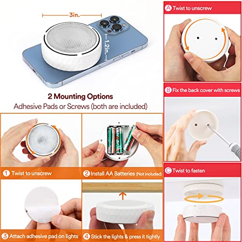 Puck Lights with Remote Control, Battery Operated Wireless Under Cabinet Lighting, Stick on Tap Push Lights for Kitchen, Shelf, 6 Pack - White - color: White, size: 6 Pack