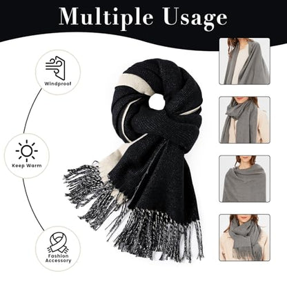 maamgic Womens Scarf Large Pashmina Shawls and Wraps Light Blanket Scarf for Evening Dress Warm Daily Travel Office - color: Black and Grey