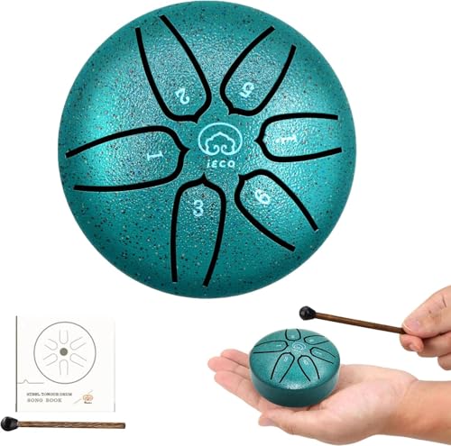 Mini Steel Tongue Drum 3 Inch 6 Notes Steel Drum Instrument, Ethereal Drum for Kids Adults, Handpan Drum for Meditation Sound Healing - color: Green