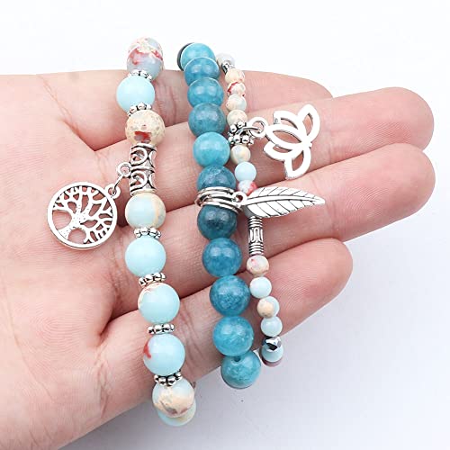 Tree of Life Yoga Healing Stone Bracelets,Multilayer Lotus Chakra Stone Reiki Bracelet Sets,Anxiety Crystal Natural Stone,for Women Stress Relief - style: Shoushan Stone+apatite