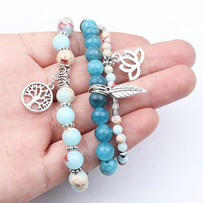 Tree of Life Yoga Healing Stone Bracelets,Multilayer Lotus Chakra Stone Reiki Bracelet Sets,Anxiety Crystal Natural Stone,for Women Stress Relief - style: Shoushan Stone+apatite