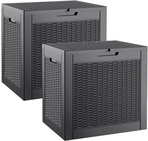 Outdoor Storage Box, Resin Deck Boxes Indoor and outdoor, Waterproof Storage Box Lockable Lid (Black, 35 Gallon-2 Pack) - color: Rattan Black, style: 35 Gallon-2 Pack