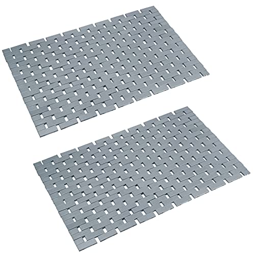 Bamboo Bath Mat Bathroom Rugs Floor Wood Shower Bathtub Waterproof Non Slip Grey Accessories 16x24 Inch Easy to Clean, 2 pcs - color: Grey, size: 16x 24 Inch-2 pcs